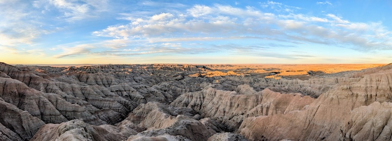 Hay Butte Overlook panorama at sunrise.