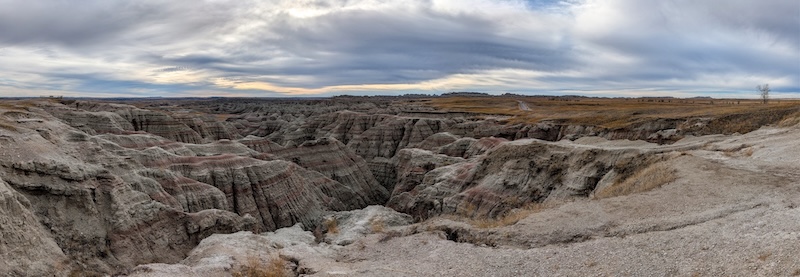 The Big Badlands Overlook as clouds start ganging up on us.