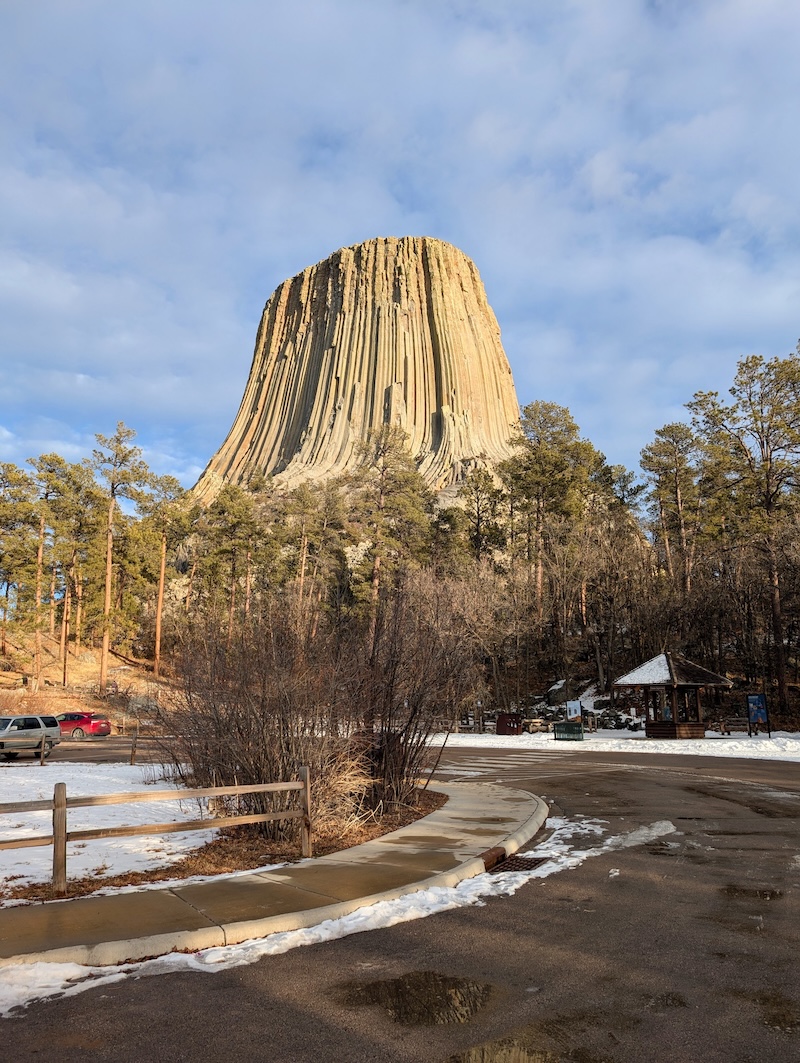 Landed at Devil’s Tower, which looks quite striking from a distance.